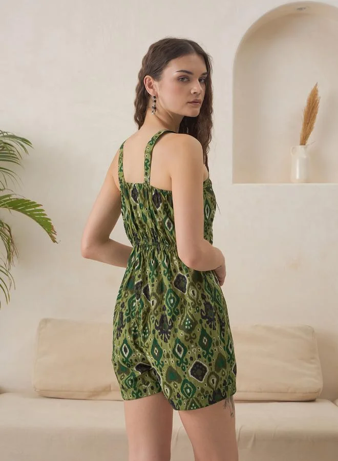 sanskrutihomes Women Green Cotton Printed Jumpsuit